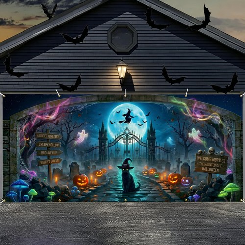 Halloween garage door banner - garage,